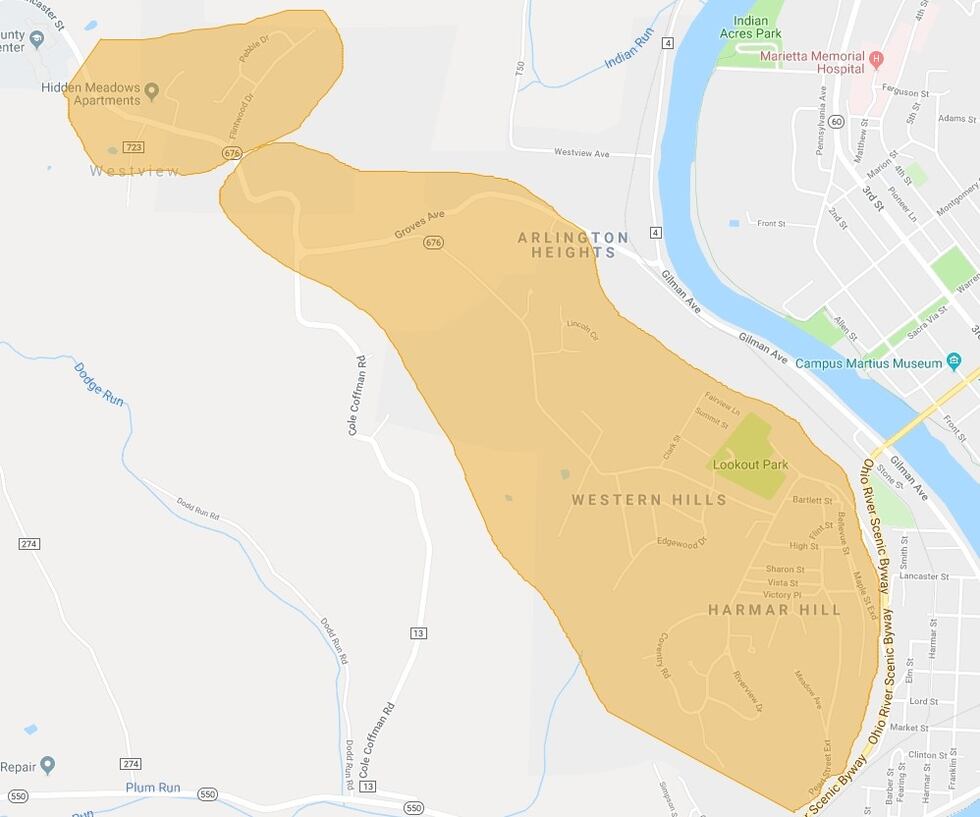 Map of Marietta hydrant flushing 0808