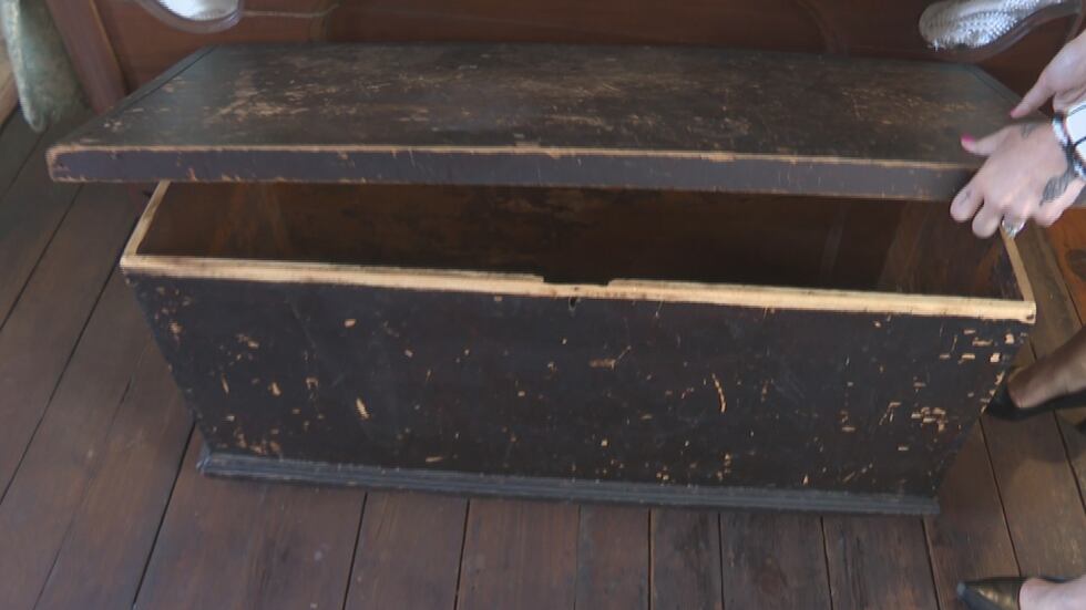 Oakland Estate family chest, lined with old newspapers