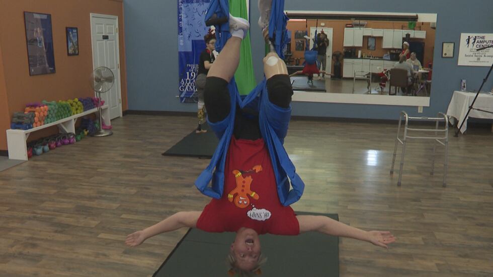 Dorie Moore practices aerial silks at the Center in Parkersburg