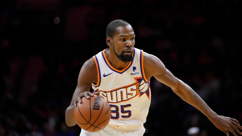 Phoenix Suns' Kevin Durant plays during an NBA basketball game, Saturday, Nov. 4, 2023, in...